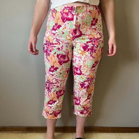 Liz Claiborne studio floral linen capri pants - Picture 1 of 11
